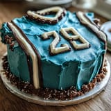 A festive jersey-shaped cake, frosted in buttercream and covered in fondant, perfect for graduation parties and sports fans.  