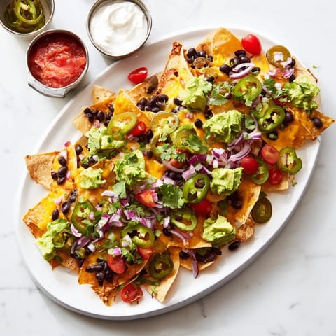 Fresh diced tomatoes, creamy avocado, and chopped cilantro garnish these hot nachos, ready for a festive game day gathering.