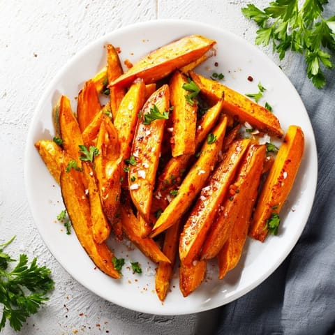 Hot Sweet Potato Fries piled high on a rustic platter, showcasing crispy edges and tender centers, ready for dipping.