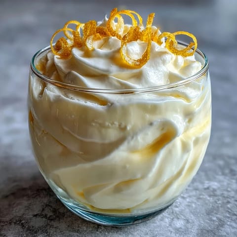 Vivid yellow Lemon Fool layered in a clear glass, garnished with a shortbread biscuit and lemon slice beside a tea towel.