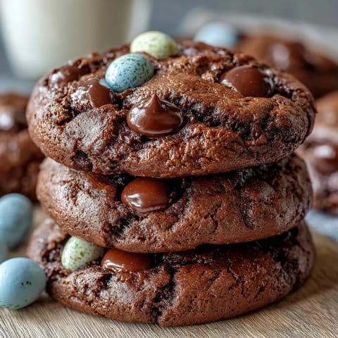 Chewy chocolate chip cookies packed with colorful Cadbury Mini Eggs and melted chocolate chunks, perfect for Easter dessert tables.