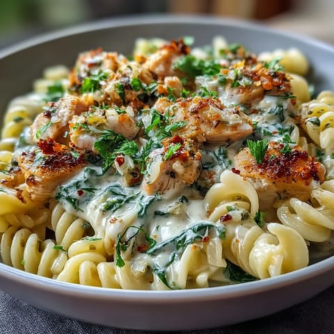Creamy lemon orzo with chicken and spinach, a comforting spring dinner with tender chicken, fresh greens, and zesty citrus.