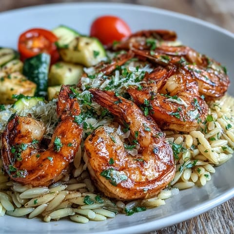 Creamy one-pan lemon butter shrimp and orzo dinner, packed with fresh vegetables and zesty citrus.  