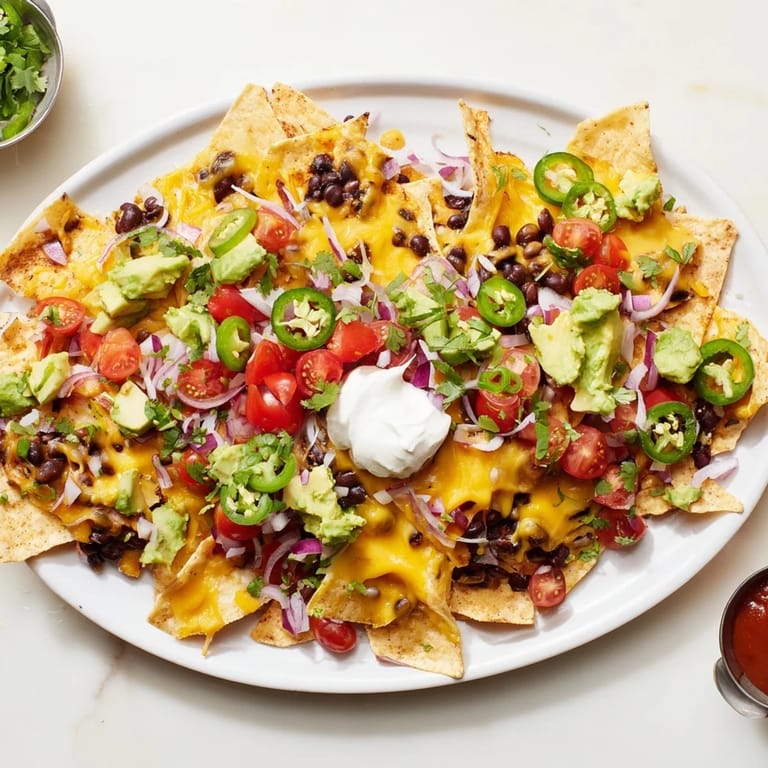 Loaded nachos with seasoned ground beef and melted cheese are piled high on a platter, perfect for sharing as a savory snack.
