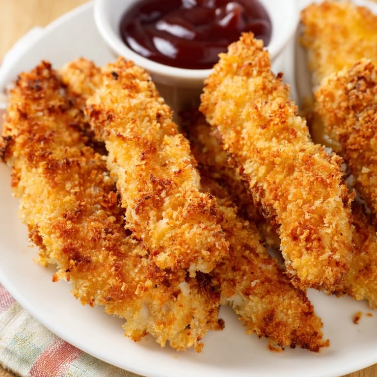 Freshly fried Chicken Tenders resting on a wire rack, steam rising from the crunchy panko coating.