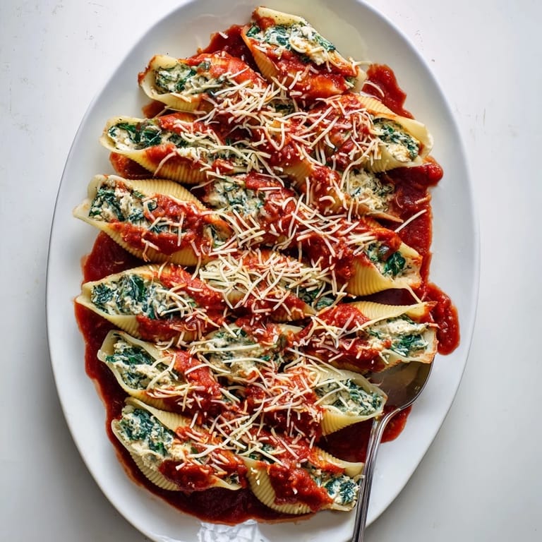 Golden-brown Stuffed Shells bubbling with cheese, ready to serve for a comforting dinner.