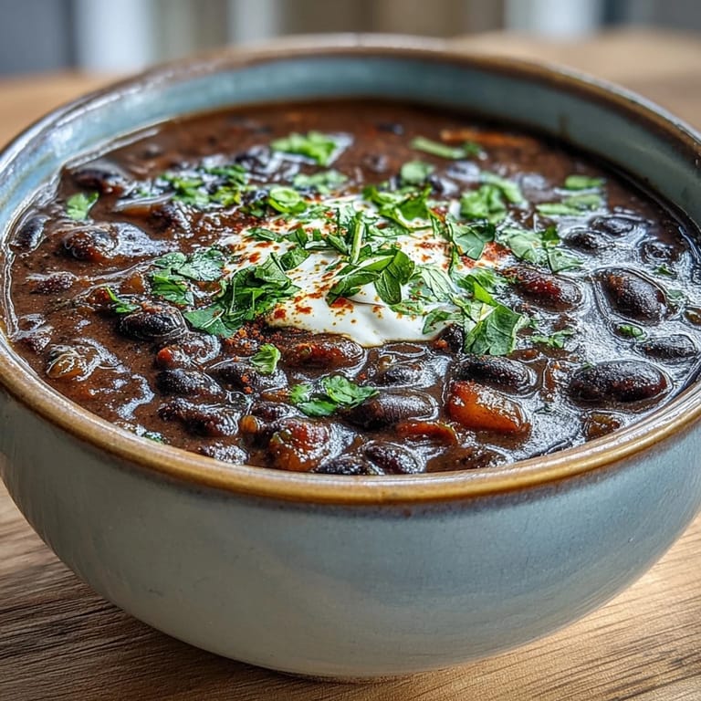 A bowl of creamy Black Bean Soup topped with avocado, cilantro, and a lime wedge.
