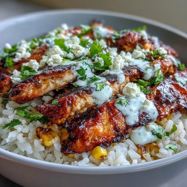 A vibrant Mexican-inspired dinner bowl featuring juicy grilled chicken, golden charred corn kernels, and white rice, finished with a generous shower of salty cotija cheese.