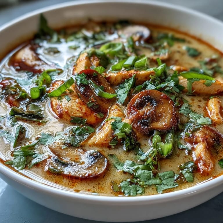A close-up of Thai Coconut Curry Soup Bowl garnished with fresh cilantro and lime wedges, served hot alongside fluffy jasmine rice.