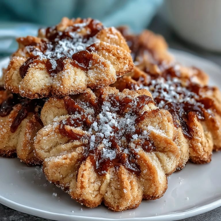 Buttery shortbread cookies cut into floral shapes and dusted with sugar, ideal for afternoon tea or dessert platters.