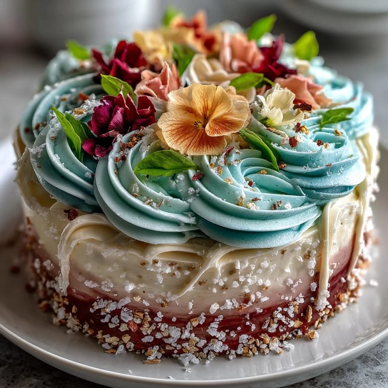 Delicate ombre cake featuring vibrant pastel shades, smooth buttercream frosting, and a crown of edible pansies and violas—perfect for festive celebrations.