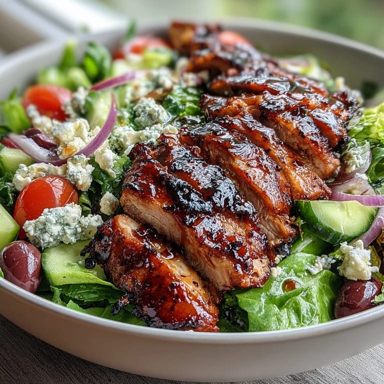Vibrant Greek salad bowl with grilled chicken, layered with fresh cucumber, Kalamata olives, and crumbled feta for a satisfying and healthy meal.
