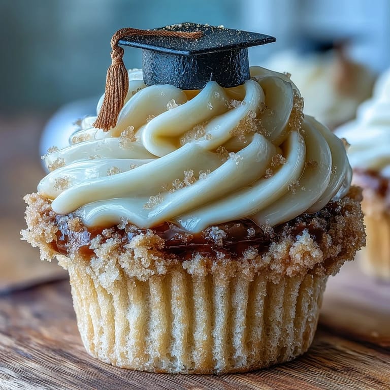 Homemade Graduation Cupcakes featuring edible black and gold graduation caps, perfect for parties.