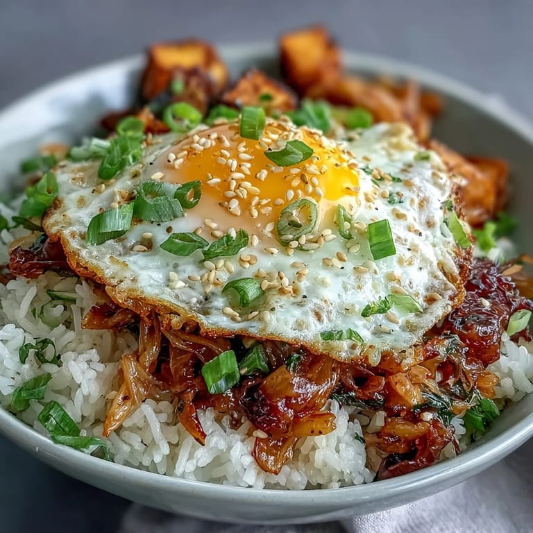 Enjoy this quick, savory Fermented Cabbage Kimchi Fried Rice Bowl, perfect with egg.