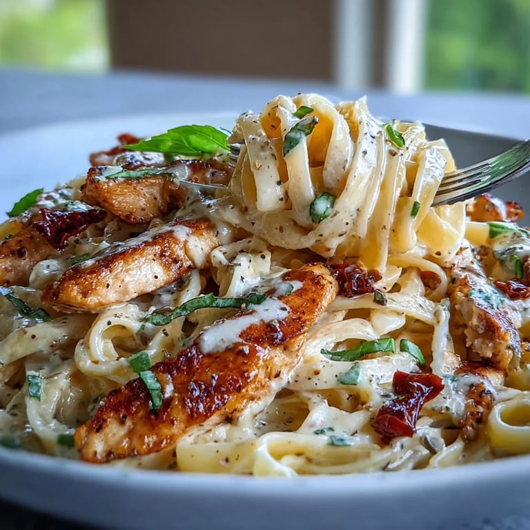 Viral Marry Me Chicken Pasta dish, glossy sauce coating tender chicken and penne.