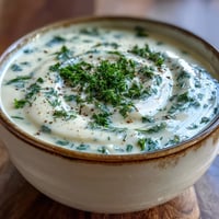 Creamy Celery and Herb Soup with a silky texture and fresh green herbs in a white bowl.