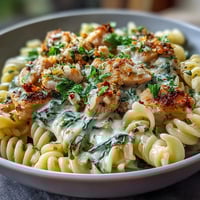 Creamy lemon orzo with chicken and spinach, a comforting spring dinner with tender chicken, fresh greens, and zesty citrus.