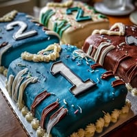 Celebrate graduation with a sports jersey cake, decorated in bold team colors and personalized with the graduates name and year.  