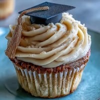 Festive Graduation Cupcakes with black and gold fondant caps, a celebratory dessert.